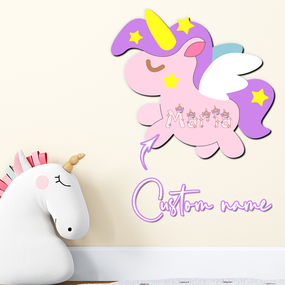 Baby Nursery Decor Girl - Aangepaste eenhoorn houten naamplaatje gepersonaliseerde 3D