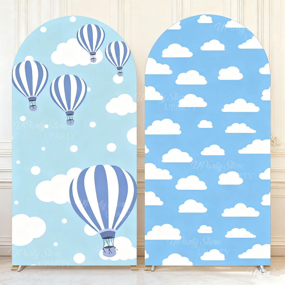 Baby Nursery Hot Air Balloon - Luchtballon Achtergrond Boog Cover Spandex Blauw