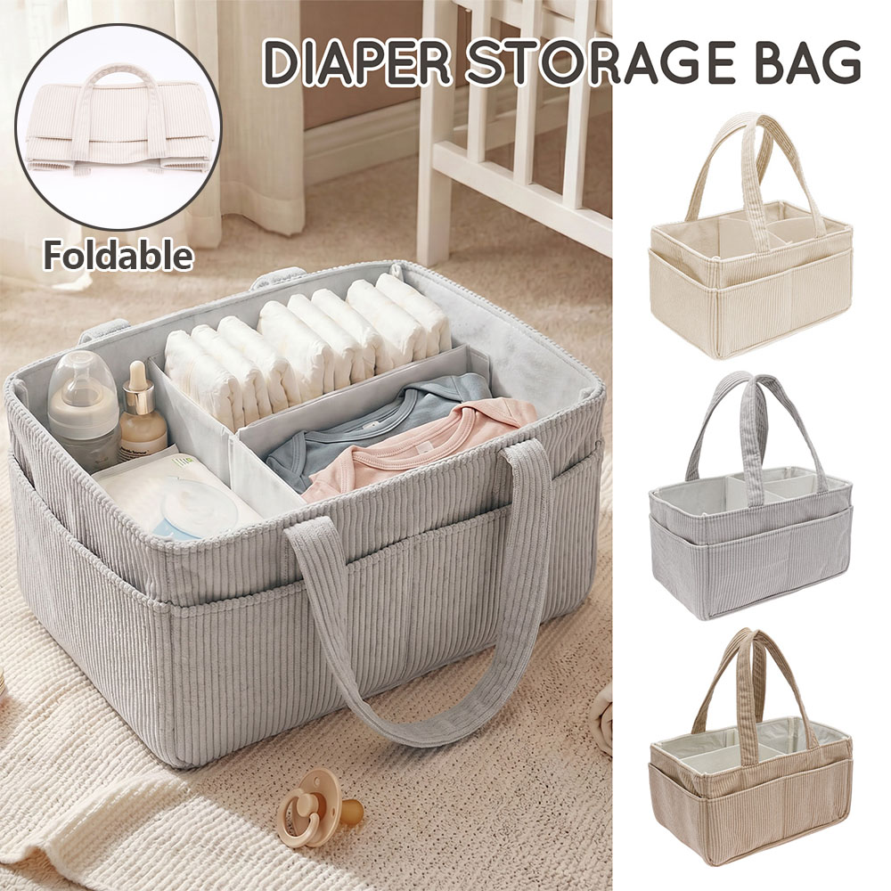 Diaper Caddy Organizer - Draagbare luiersorganizer van zacht corduroy met