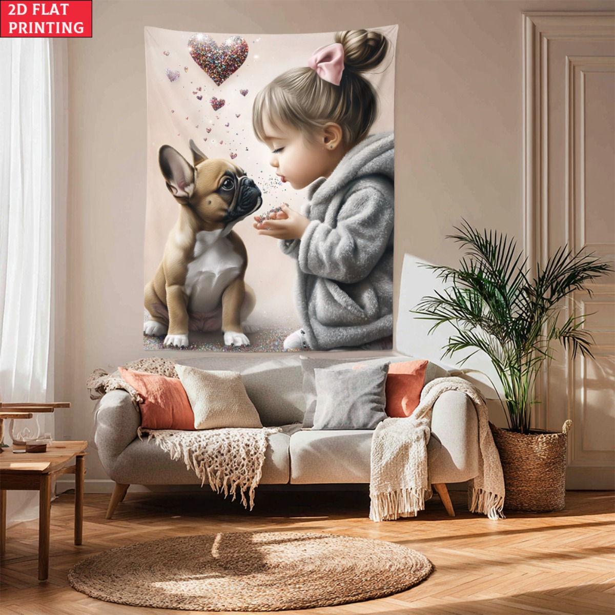 Baby Nursery Decor Girl - Meisje met Franse bulldog puppy hart
