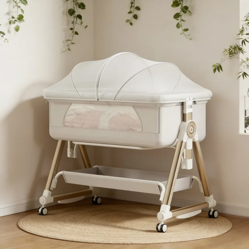 Baby Nursery Trolley - 8-in-1 converteerbare slimme babywieg, opvouwbaar reisdesign,