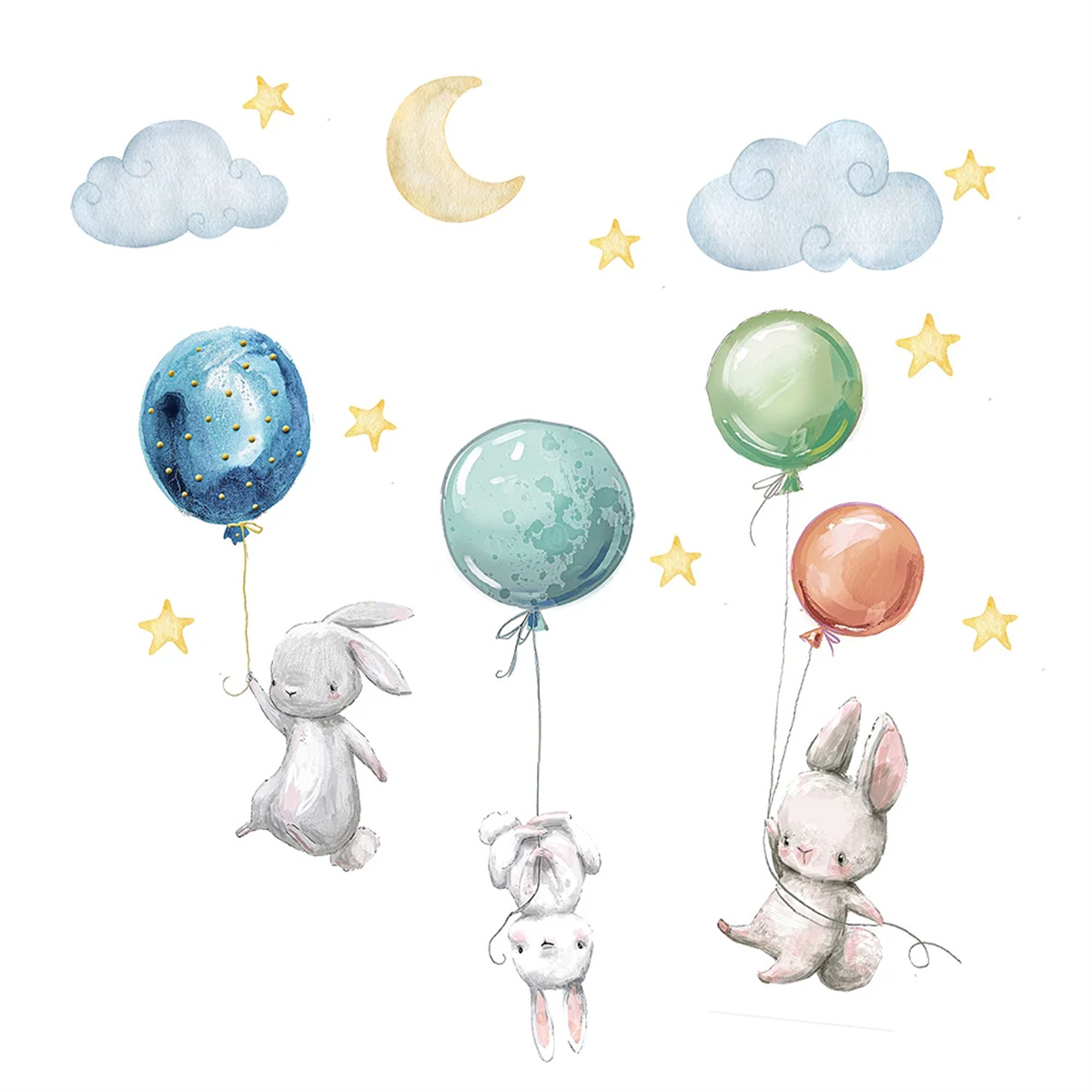 Baby Nursery Hot Air Balloon - Cartoon Heteluchtballon Dieren Beer Konijnen Muurstickers