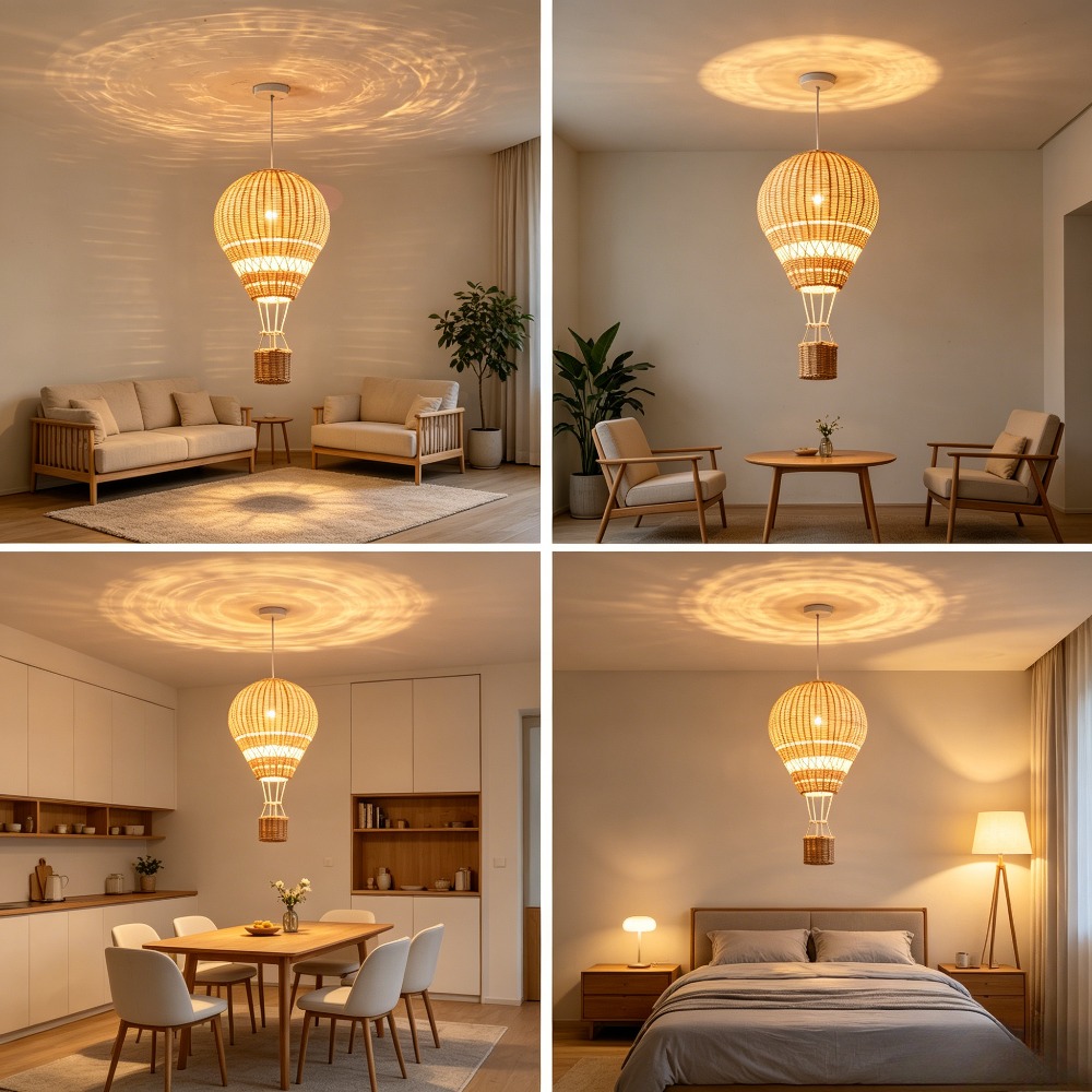 Baby Nursery Hot Air Balloon - Heteluchtballon kroonluchters LED kinderkamerlamp handgemaakte rotan