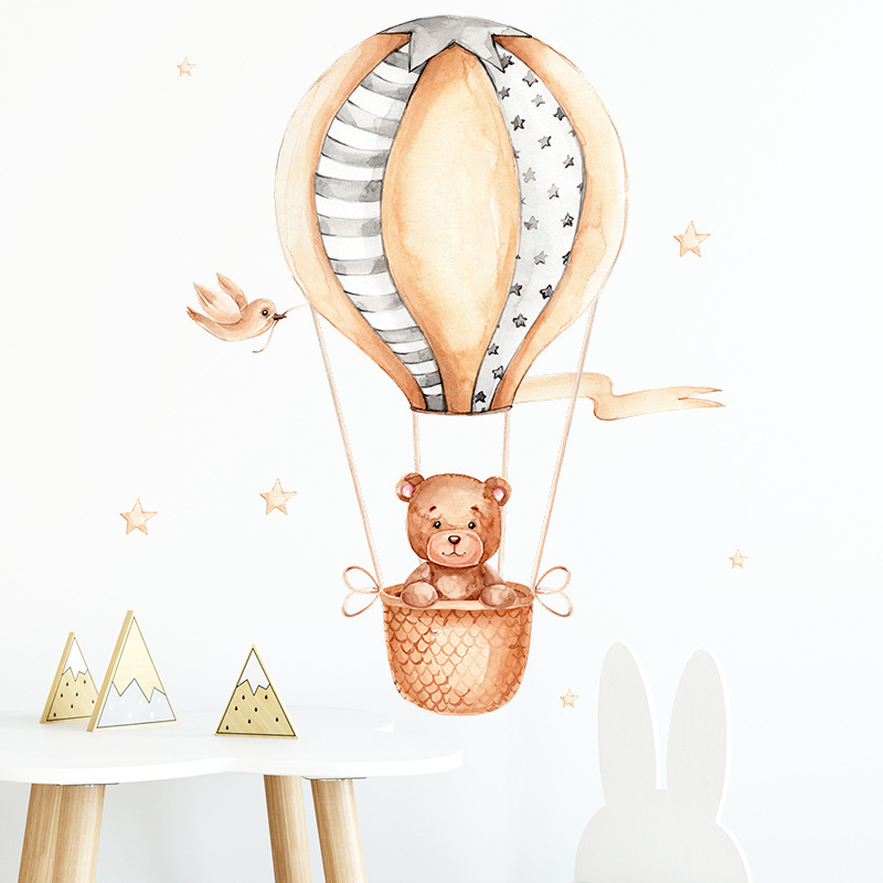 Baby Nursery Hot Air Balloon - Kleine Beer Heteluchtballon Muurstickers Kinderkamer Woondecoratie