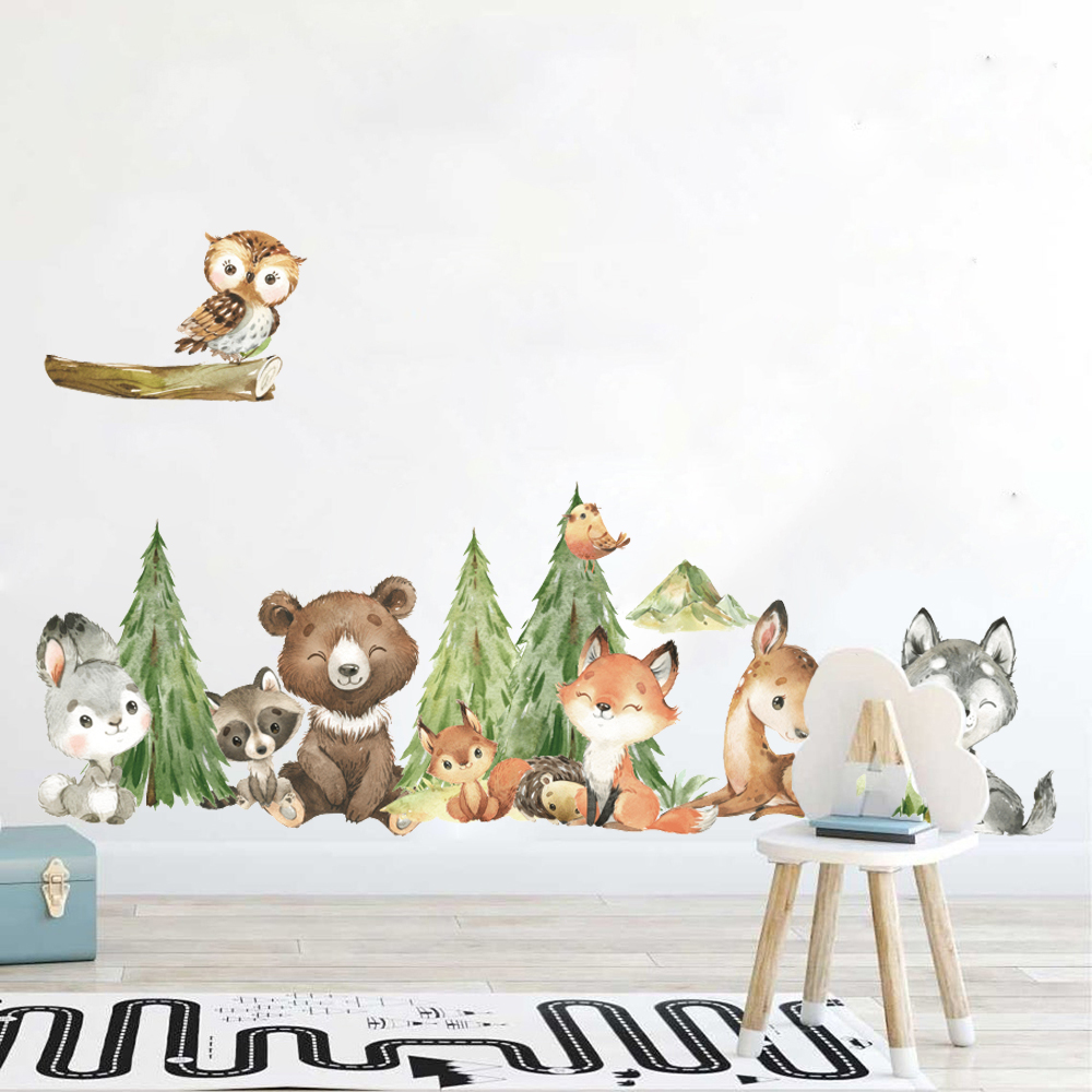 Baby Nursery Package - Cartoon aquarel bos dier muursticker kinderkamer