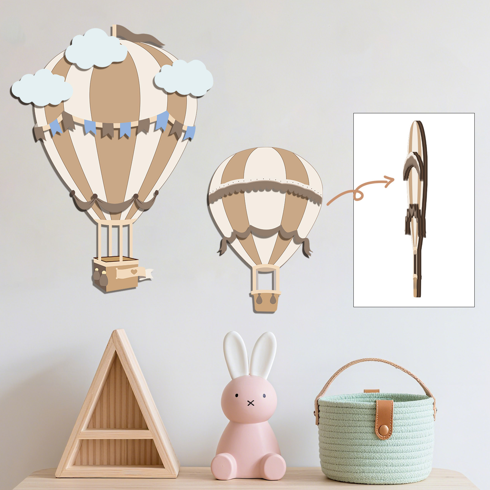 Baby Nursery Hot Air Balloon - Neutrale Heteluchtballon Houten Wanddecoratie, 3D Houten