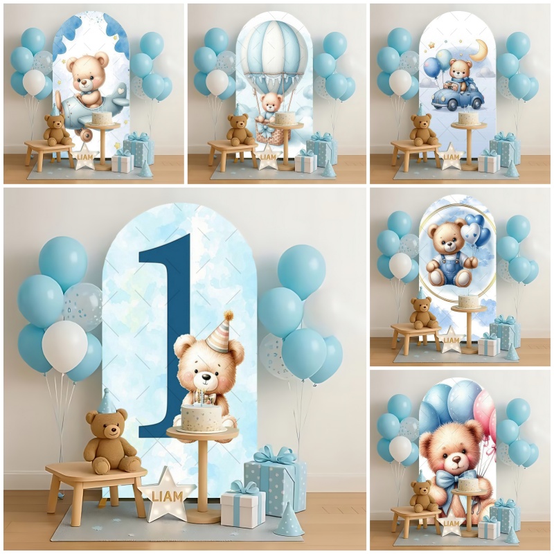 Baby Nursery Hot Air Balloon - Teddybeer Kids 1e verjaardag boog achtergrond