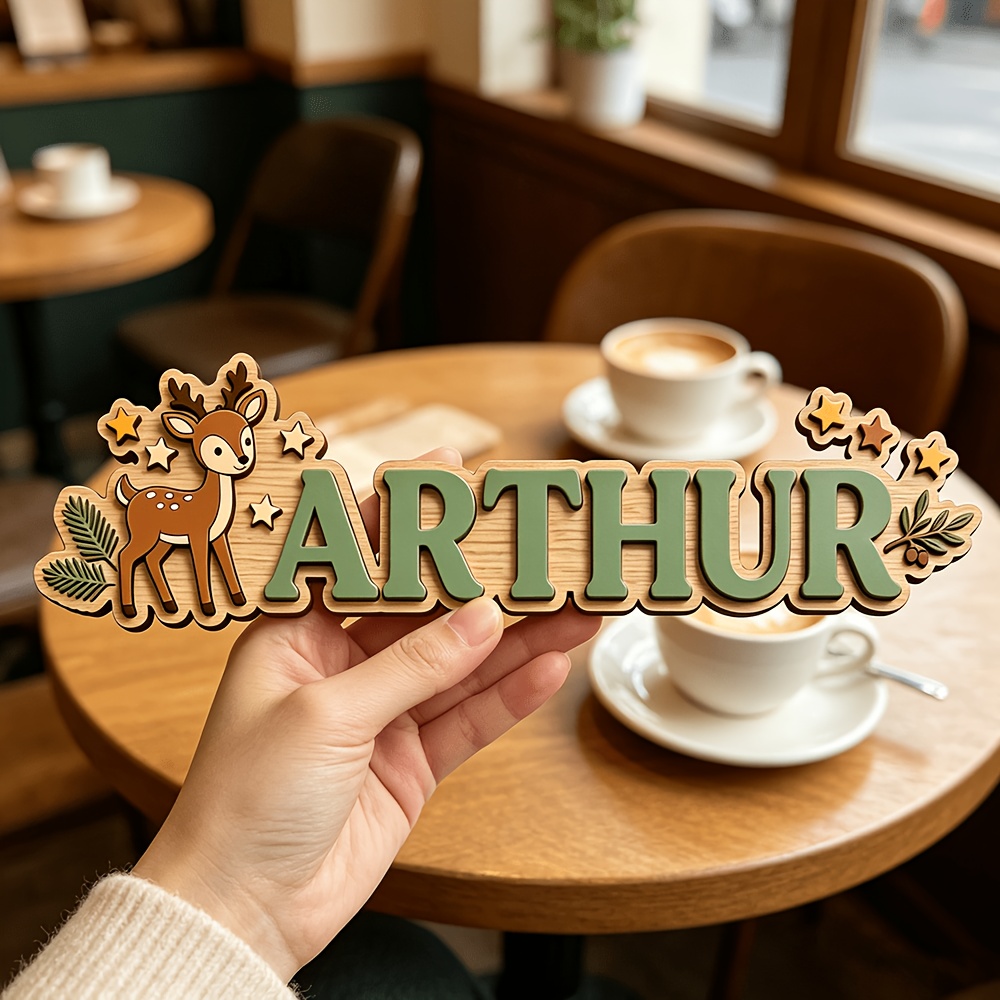 Baby Nursery Baby - Aangepaste herten- en sterhouten naamplaat, gepersonaliseerde