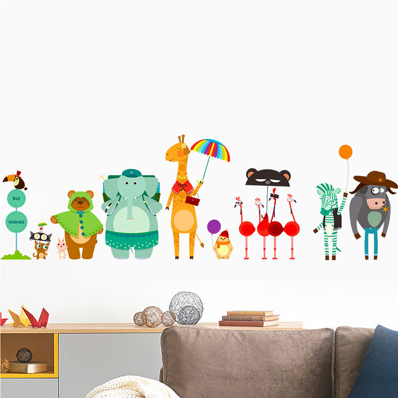 Baby Zoo Nursery - Cartoon Zoo Bus Station Muurstickers Voor