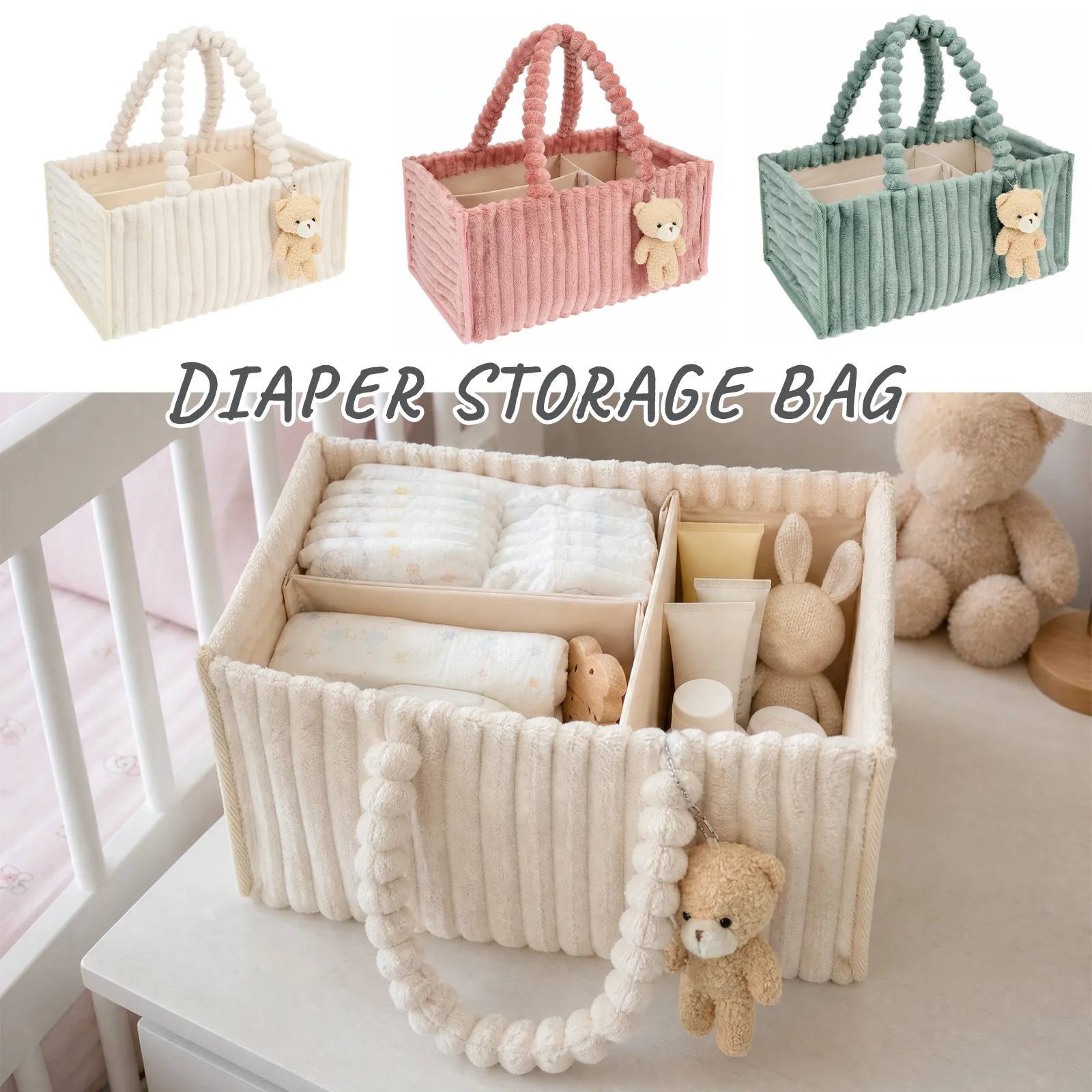 Diaper Caddy Organizer - Baby Luiertas Organizer Corduroy Luiers Opbergmand
