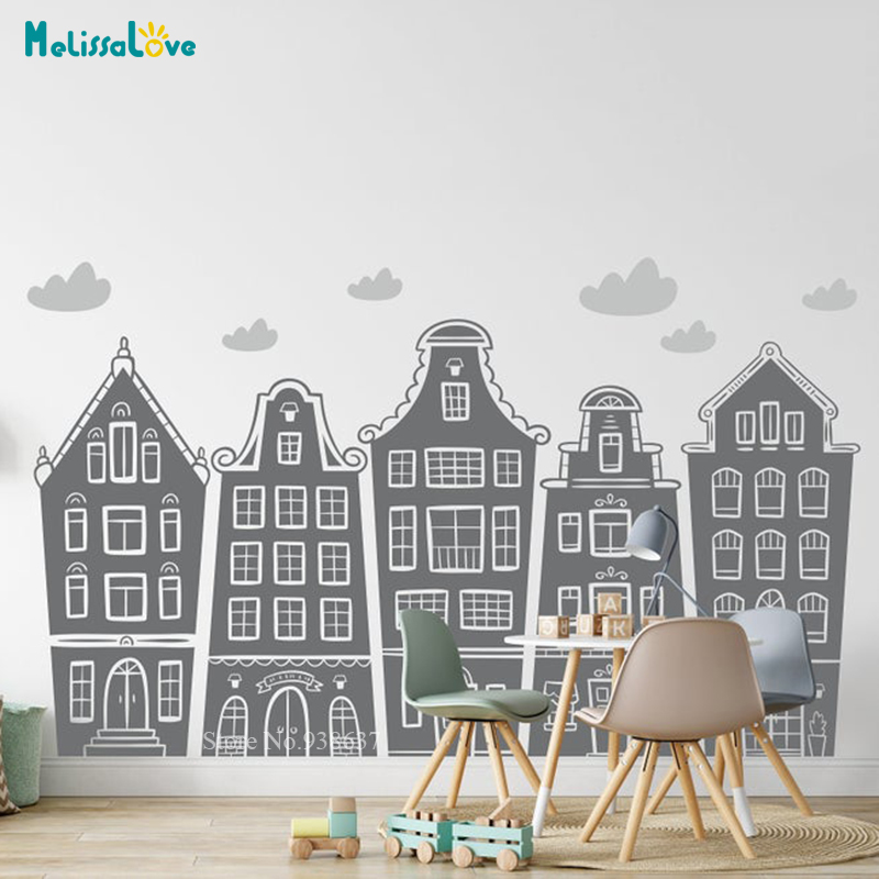 Baby Nursery Package - Scandinavische Huizen & Wolken Decal Kwekerij