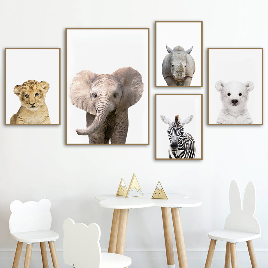 Baby Zoo Nursery - Baby Safari Dierenkamer Wanddecoratie Afdrukken Schattige