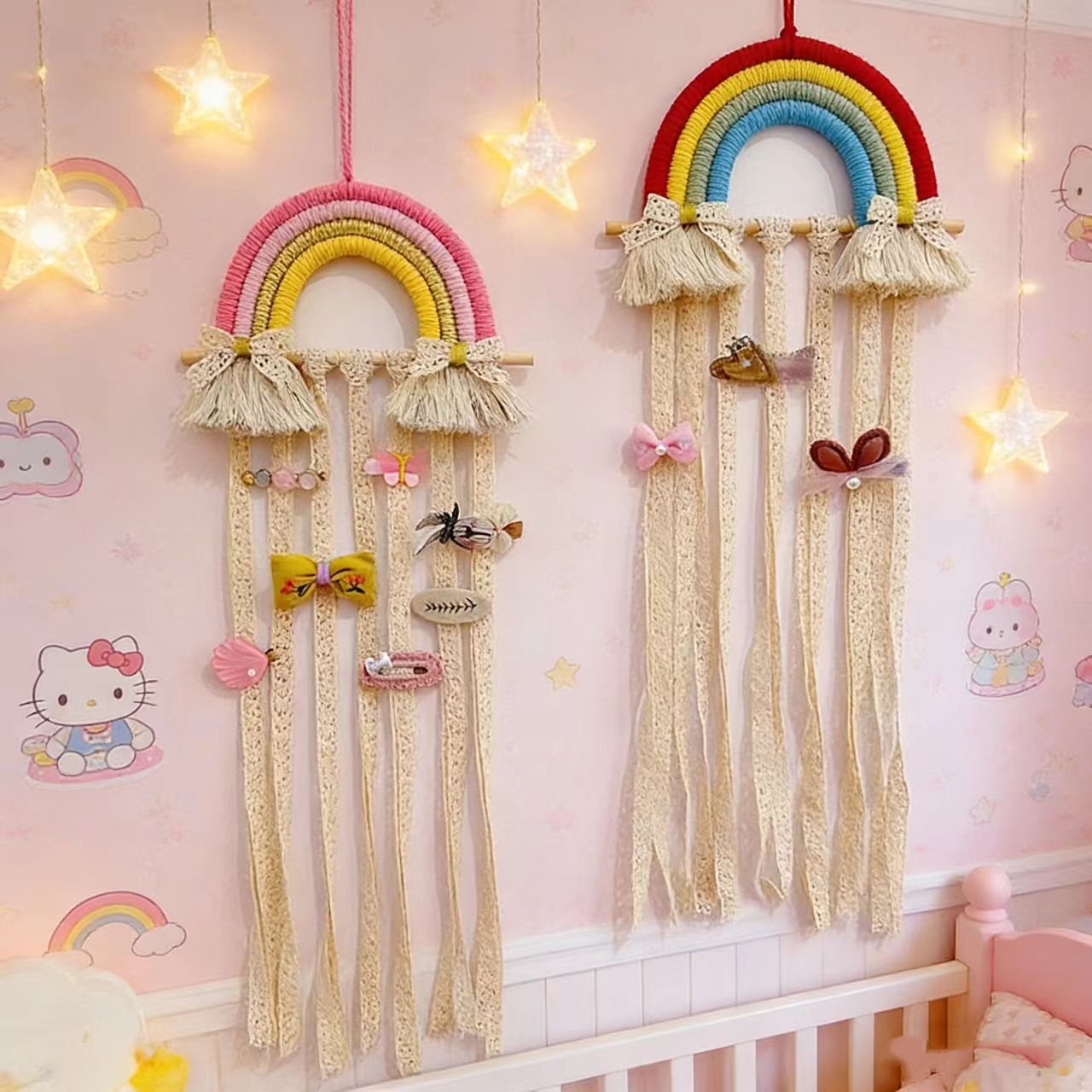 Baby Nursery Decor Girl - Regenboog macramé haar strikjes houder wanddecoratie
