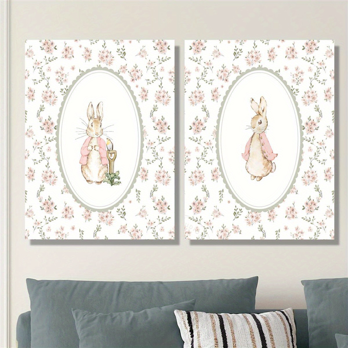Baby Nursery Decor Girl - 2 stuks retro paashaas canvas print