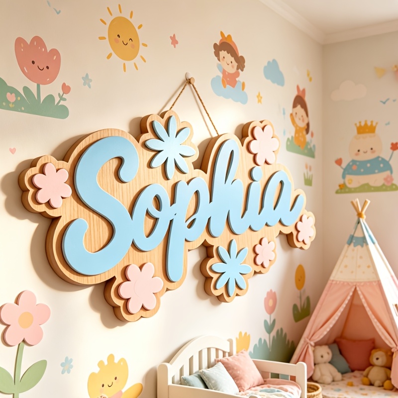 Baby Nursery Baby - Gepersonaliseerd kamerbord met bloementhema, aanpasbare pastelkleurige