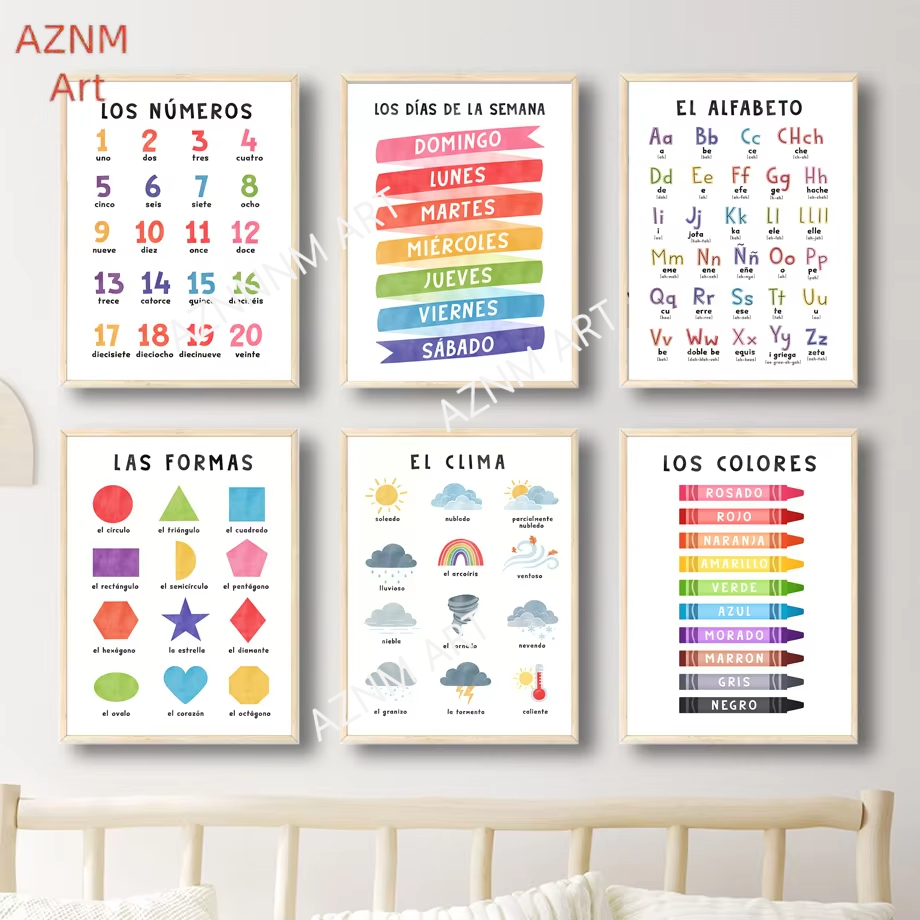 Baby Nursery In Spanish - 1PC Educatief Spaans Alfabet Nummer Weer
