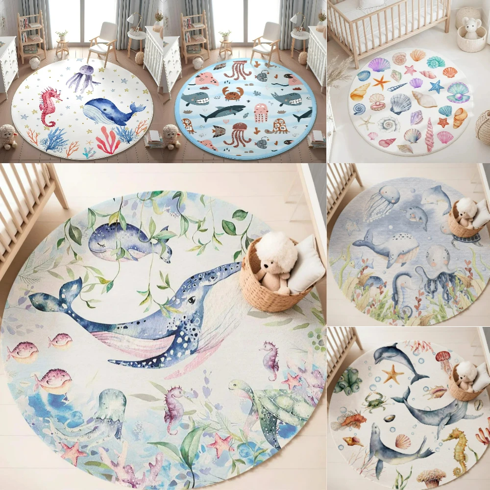 Baby Nursery Sets - Blauw mariene dieren rond tapijt voor