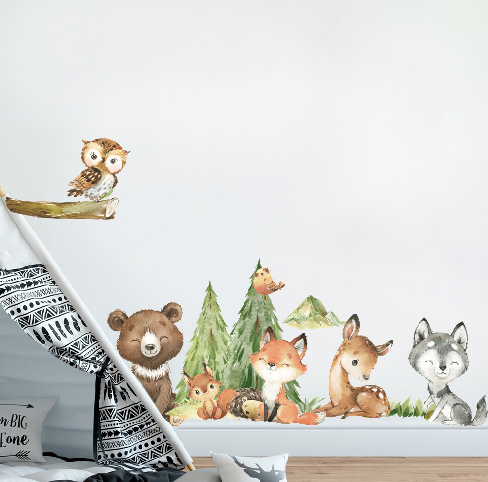 Cartoon aquarel bos dier muurs - Baby Nursery Package recensie en prijs