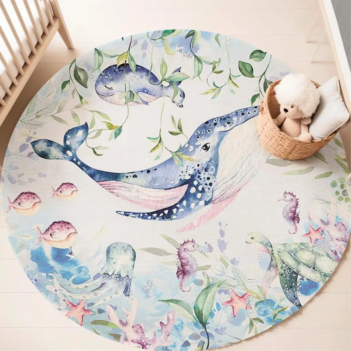 Blauw mariene dieren rond tapi - Baby Nursery Sets recensie en prijs
