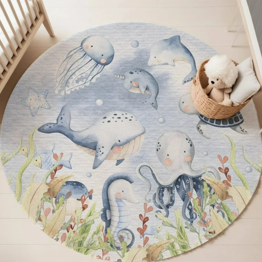 Blauw mariene dieren rond tapi - Baby Nursery Sets recensie en prijs
